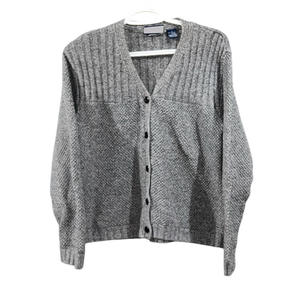 Liz Claiborne Liz Sport Gray Knitted Button-Up Sweater - Size Medium